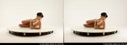 Nude Woman White Kneeling poses - ALL Pregnant Kneeling poses - on both knees long brown 3D Stereoscopic poses Pinup